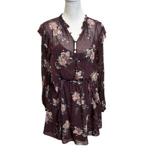 3/$30 Intermix Madeline Silk Floral Sheer Sleeve Ruffle Mini Dress Womens Size 4